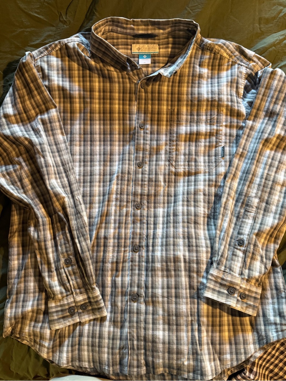 Columbia Men’s Plaid Button-Down Shirt - Gray & Brown